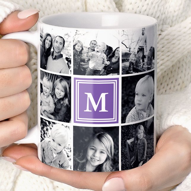 Square Foto Collage Lila Mit Monogramm benutzerdef Kaffeetasse (Von Creator hochgeladen)