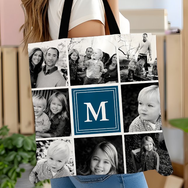 Square Foto Collage Navy Mit Monogramm Custom (Von Creator hochgeladen)