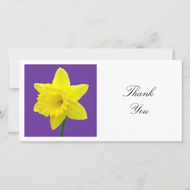 Square Foto - Daffodin auf Lila Dankeskarte (Vorderseite)