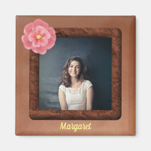 Square Foto mit tropischer Blume und Name Magnet