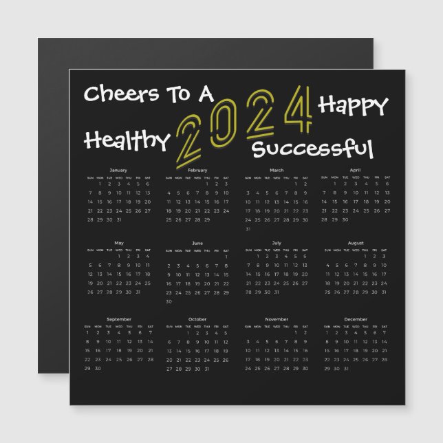 Square Fun 2024 Family Business Calendar Geschenk Magnetkarte (Vorne/Hinten)