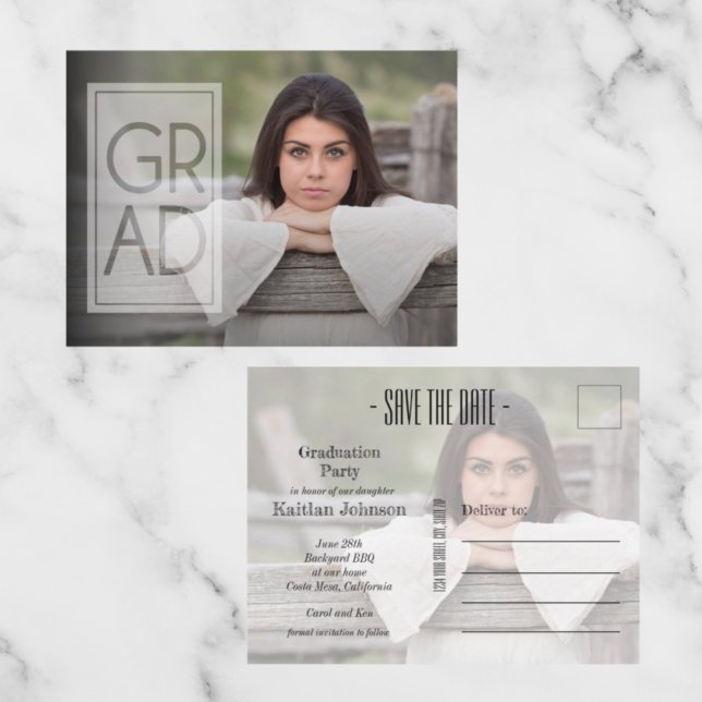 Square GRAD Overlay Foto Abschluss Save the Date Postkarte (Von Creator hochgeladen)