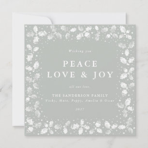 Square Green Hand Printed Holly Peace Liebe + Joy Feiertagskarte