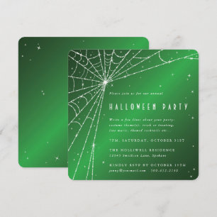 Square Green Sparkling Spider Web Halloween-Party Einladung