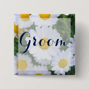 Square Groom floral Wedding Buttons mit Daisy