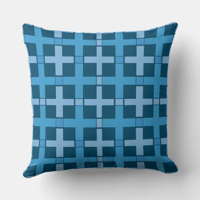 Square Karo Pattern Blau Aquamarin Kissen (Rückseite)