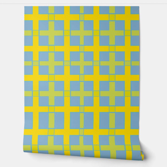 Square Karo Pattern Blau Gelb Grün Tapete (Abrollen)