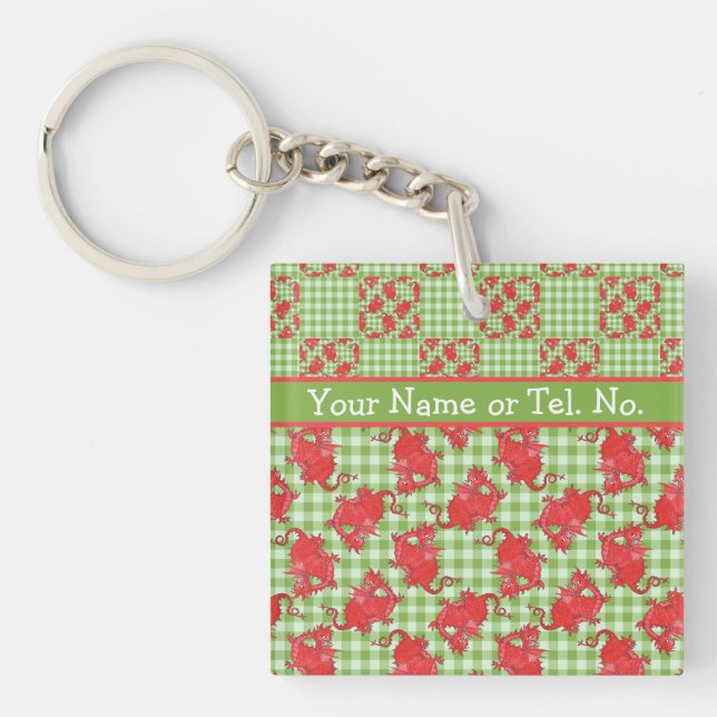 Square Keyring to Personalize: Niedliche rote Drac Schlüsselanhänger (Vorderseite)