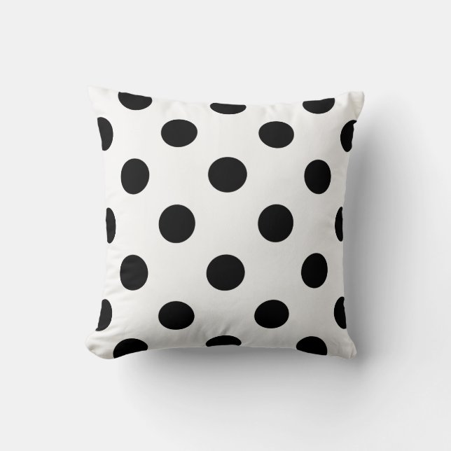 Square Kissen, Polka Dots, Schwarz und Weiß Kissen (Vorderseite)