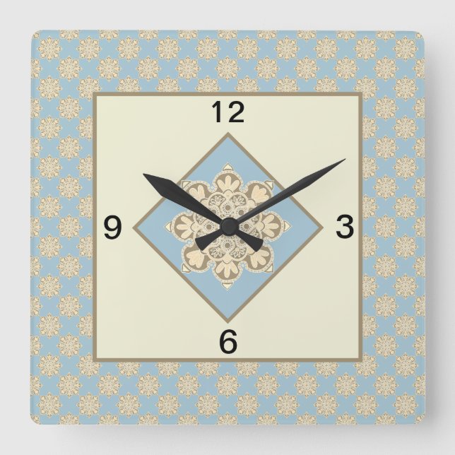 Square Kitchen Clock Medallin am Himmel blau Quadratische Wanduhr (Vorderseite)