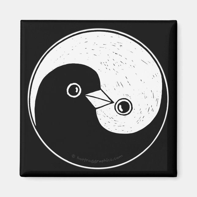 Square Kühlschrankmagnet mit b/w YinYang Friedenst Magnet (Vorne)
