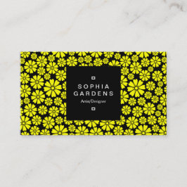 Square Label 01a - 8 Petals - Gelb auf schwarz Visitenkarte