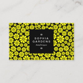 Square Label 01a - 8 Petals - Gelb auf schwarz Visitenkarte