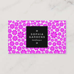 Square Label 01a - 8 Petals - Magenta on White Visitenkarte