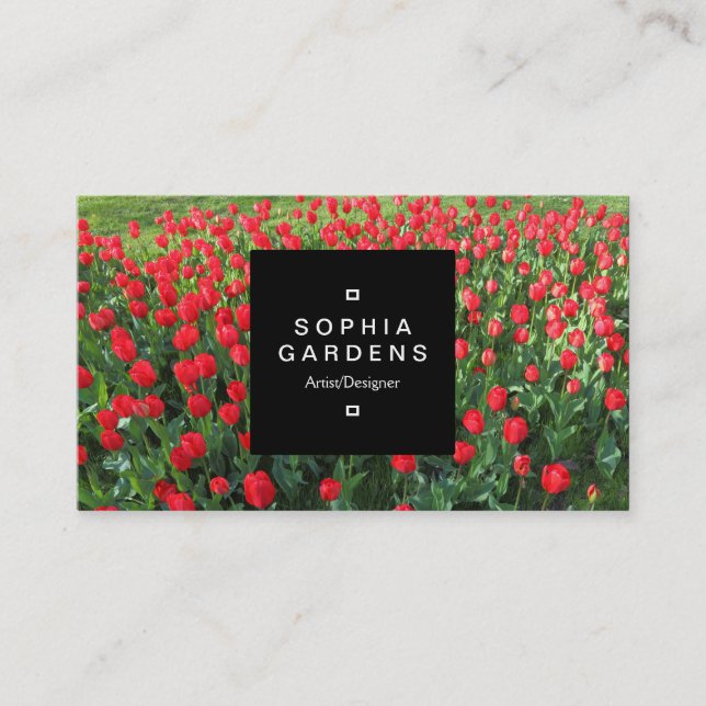 Square Label 01a - Bed of Red Tulips 01 Visitenkarte (Vorderseite)