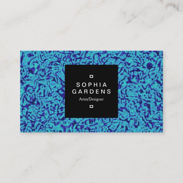 Square Label 01a - Blue Marbling Visitenkarte (Vorderseite)