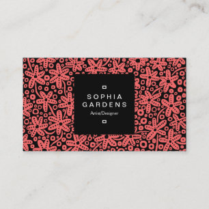 Square Label 01a - Blume Patt - Tropisch rosa Visitenkarte