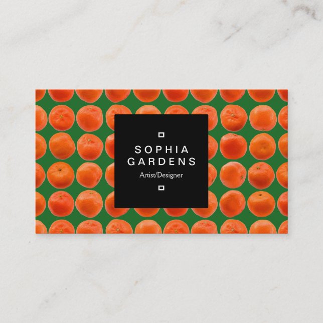 Square Label 01a - Clementine Pattern - Green Visitenkarte (Vorderseite)