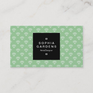Square Label 01a - Diamanten - White on Faded Gree Visitenkarte
