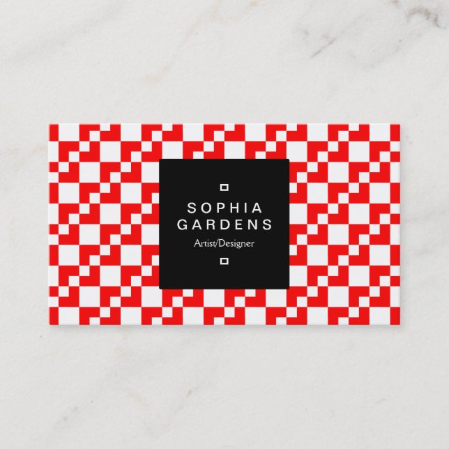 Square Label 01a - Domino Patchwork - Rot Visitenkarte (Vorderseite)