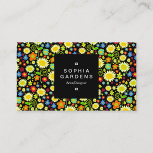 Square Label 01a - farbenfrohe Blumen Visitenkarte