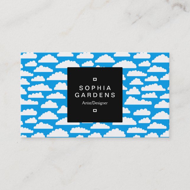 Square Label 01a - Fluffy Clouds - White on Blue Visitenkarte (Vorderseite)