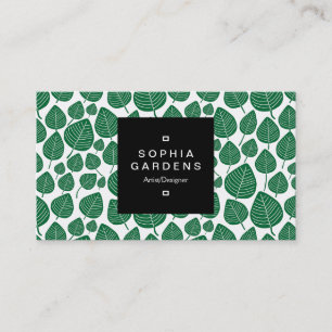 Square Label 01a - Leaf muster 02 - Forest Green Visitenkarte