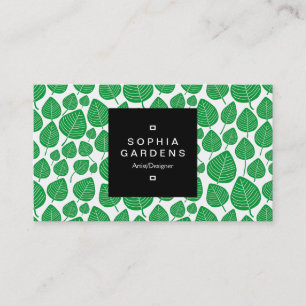 Square Label 01a - Leaf muster 02 - Grasgrün Visitenkarte