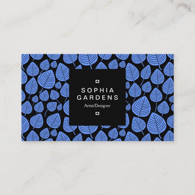 Square Label 01a - Leaf pattern 02 - Baby Blue Visitenkarte (Vorderseite)