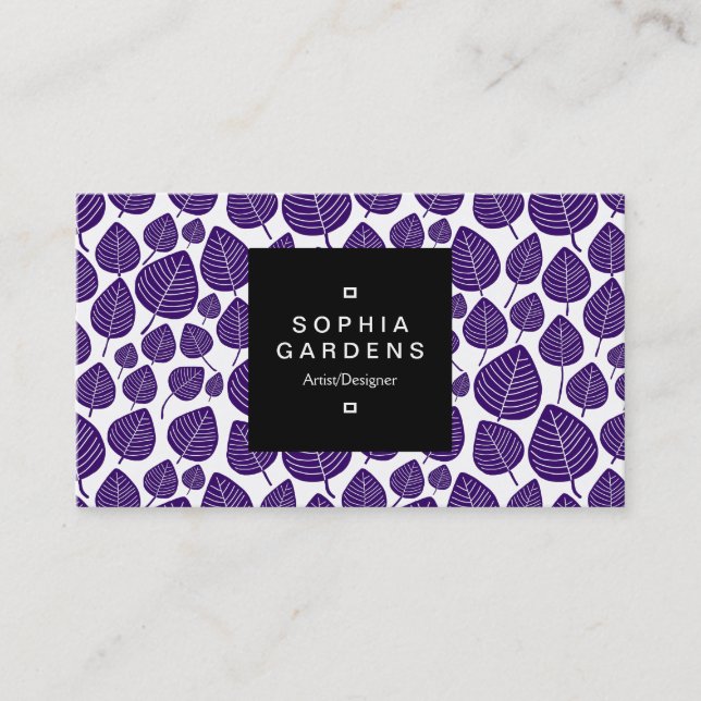 Square Label 01a - Leaf pattern 02 - Deep Lila Visitenkarte (Vorderseite)