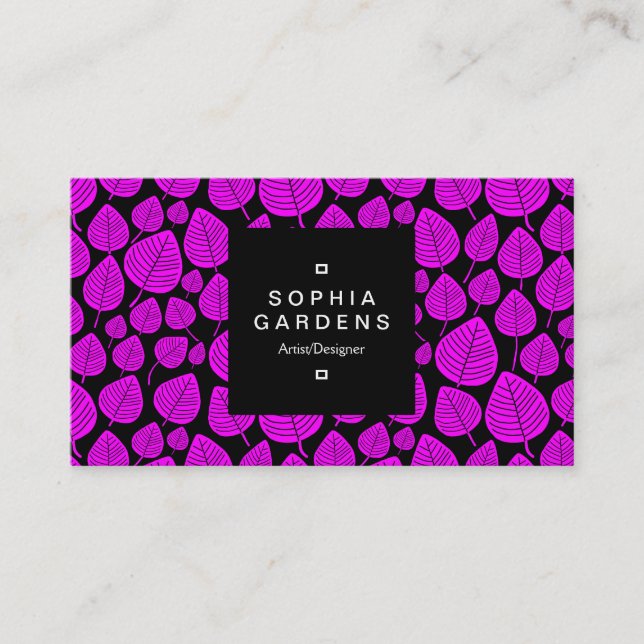 Square Label 01a - Leaf pattern 02 - Magenta Visitenkarte (Vorderseite)