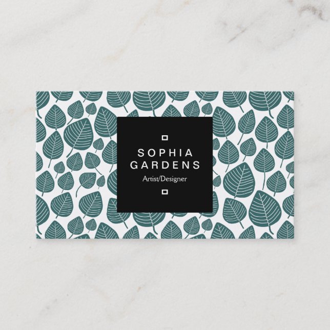 Square Label 01a - Leaf pattern 02 - Moss Green Visitenkarte (Vorderseite)