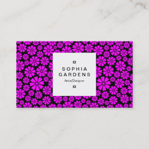 Square Label 03a - 8 Petals - Magenta on Black Visitenkarte
