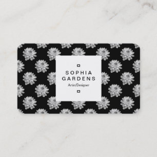Square Label 03a - Chrysanthemum Muster B&W Visitenkarte