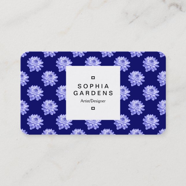 Square Label 03a - Chrysanthemum Pattern DP Navy Visitenkarte (Vorderseite)