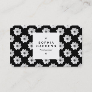 Square Label 03a - Dahlia Pattern Black Visitenkarte