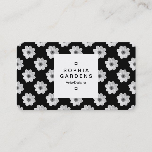 Square Label 03a - Dahlia Pattern Black Visitenkarte (Vorderseite)