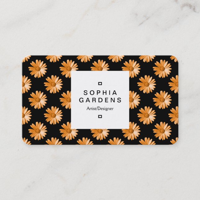 Square Label 03a - Daisy Pattern - Lt Orange Visitenkarte (Vorderseite)