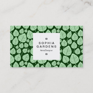 Square Label 03a - Leaf pattern 02 - Green Shades Visitenkarte