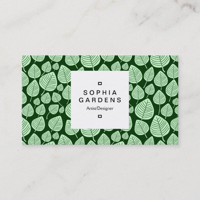 Square Label 03a - Leaf pattern 02 - Green Shades Visitenkarte (Vorderseite)