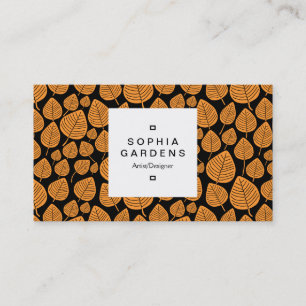 Square Label 03a - Leaf pattern 02 - Light Orange Visitenkarte