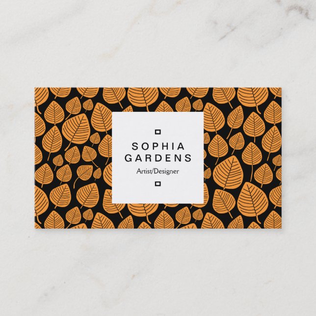 Square Label 03a - Leaf pattern 02 - Light Orange Visitenkarte (Vorderseite)