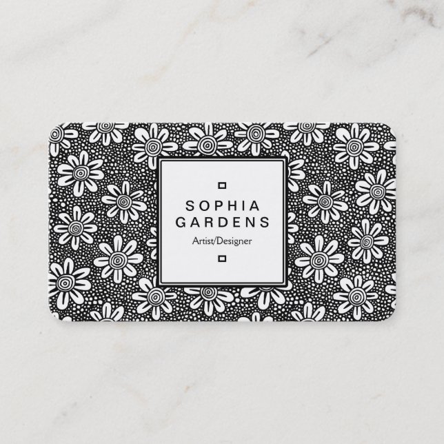 Square Label 05 - Blume Muster Visitenkarte (Vorderseite)