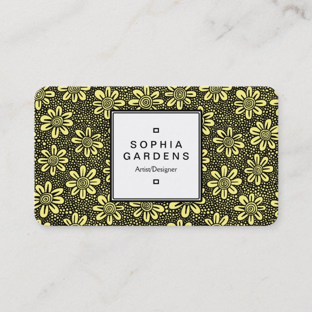 Square Label 05 - Blume Pattern - Gelb Visitenkarte (Vorderseite)