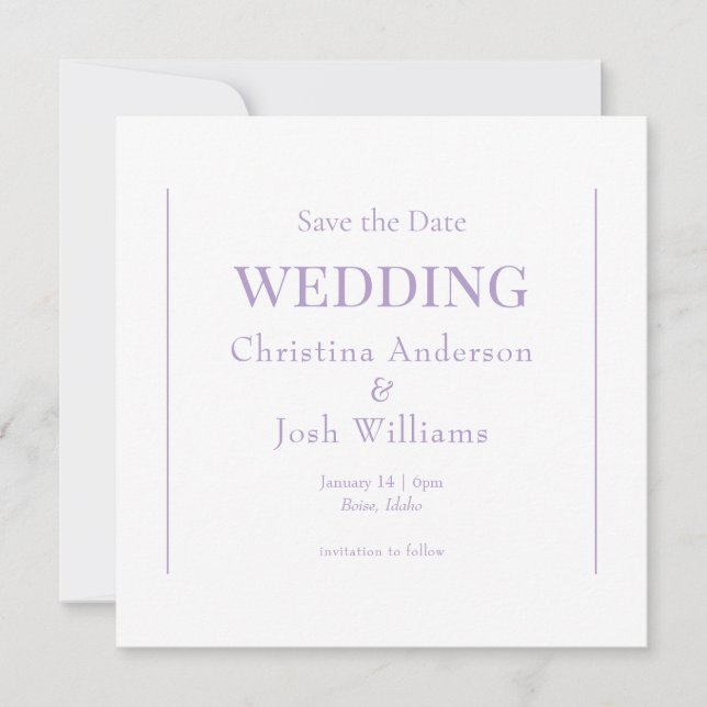 Square Lavender Wedding Save the Date Einladung (Vorderseite)