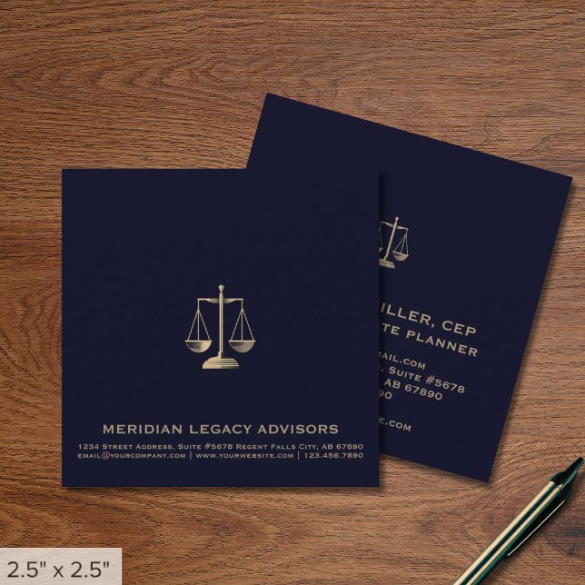 Square Legal Justice Scale Logo Business Card Quadratische Visitenkarte (Von Creator hochgeladen)