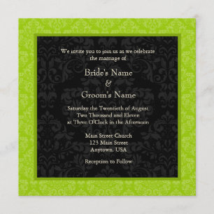 Square Limon Greeen Damask Monogram Wedites Einladung