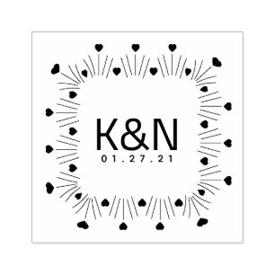 Square Line Art Heart Initial Logo Hochzeit Gummistempel