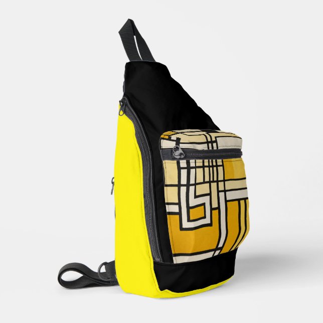Square Line with Yellow Pattern Design - Crossbody Bag (Linke Seite)