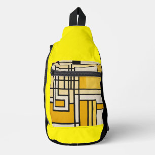 Square Line with Yellow Pattern Design - Crossbody Bag